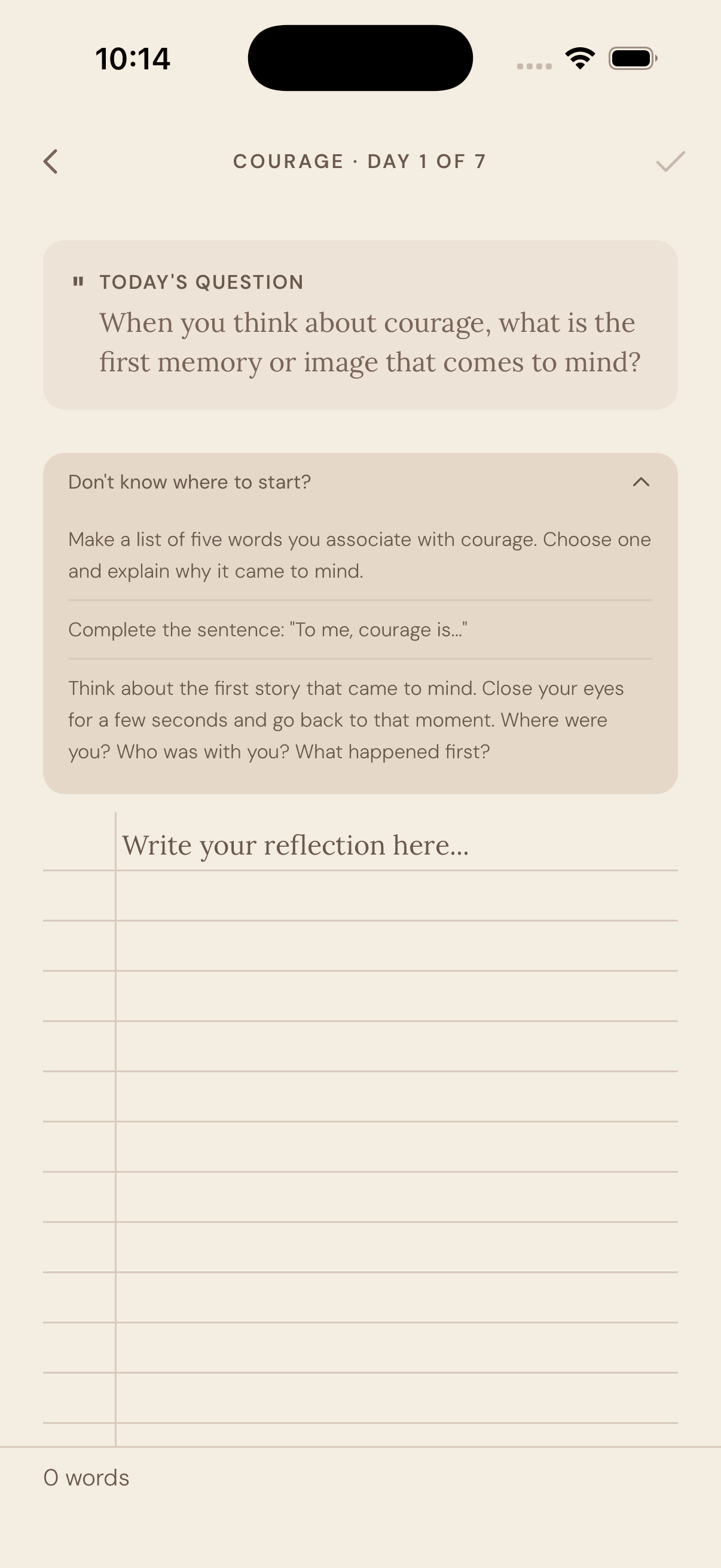 Screenshot of a guided journey question inside the Pause app