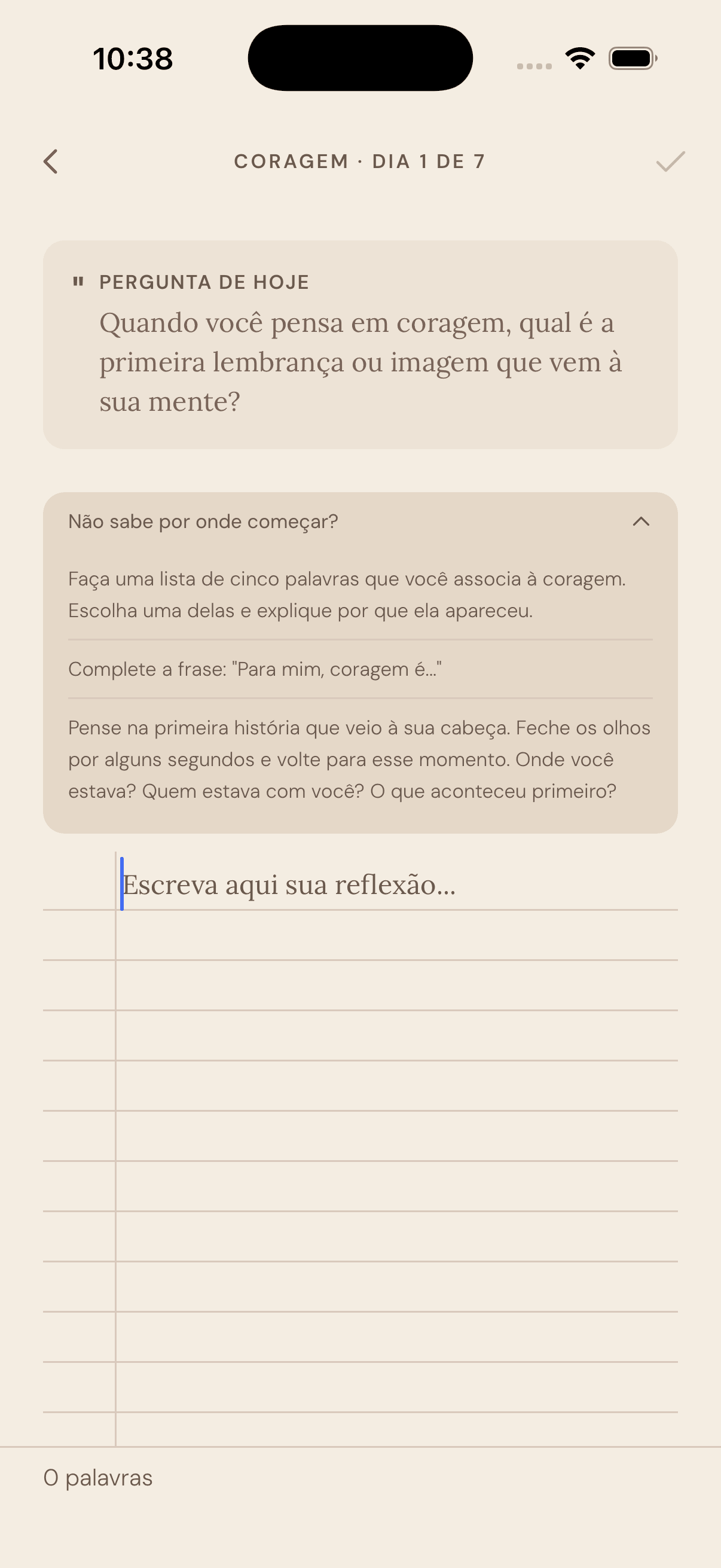 Captura de tela de uma pergunta de jornada guiada no app Pause